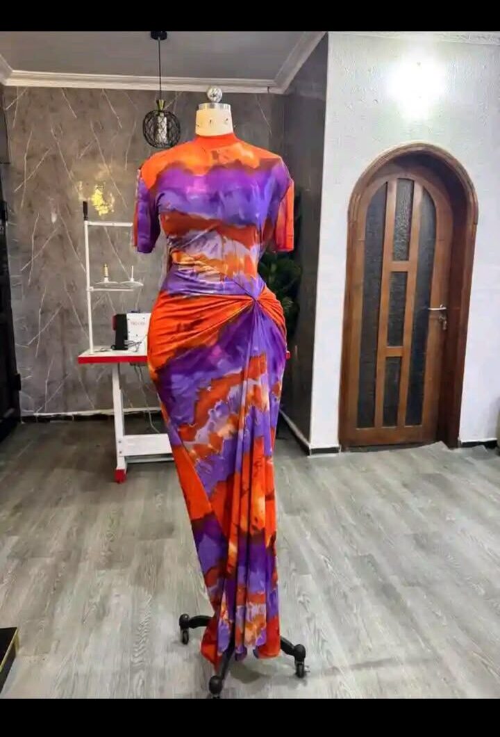 Draped print gown