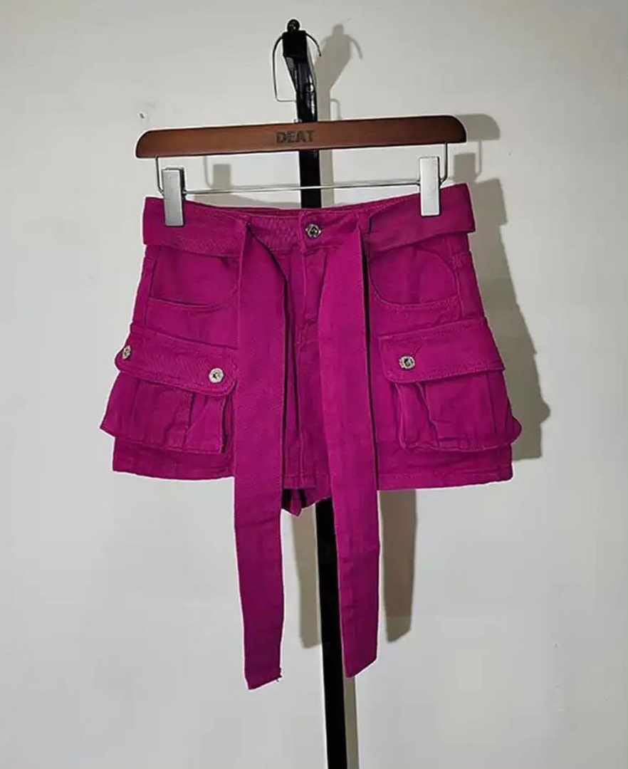 Pink Denim Short Skirt